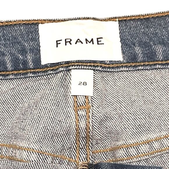 FRAME Patchwork Distressed Mix Denim Mini Fringe Skirt, size 28 - Picture 3 of 10